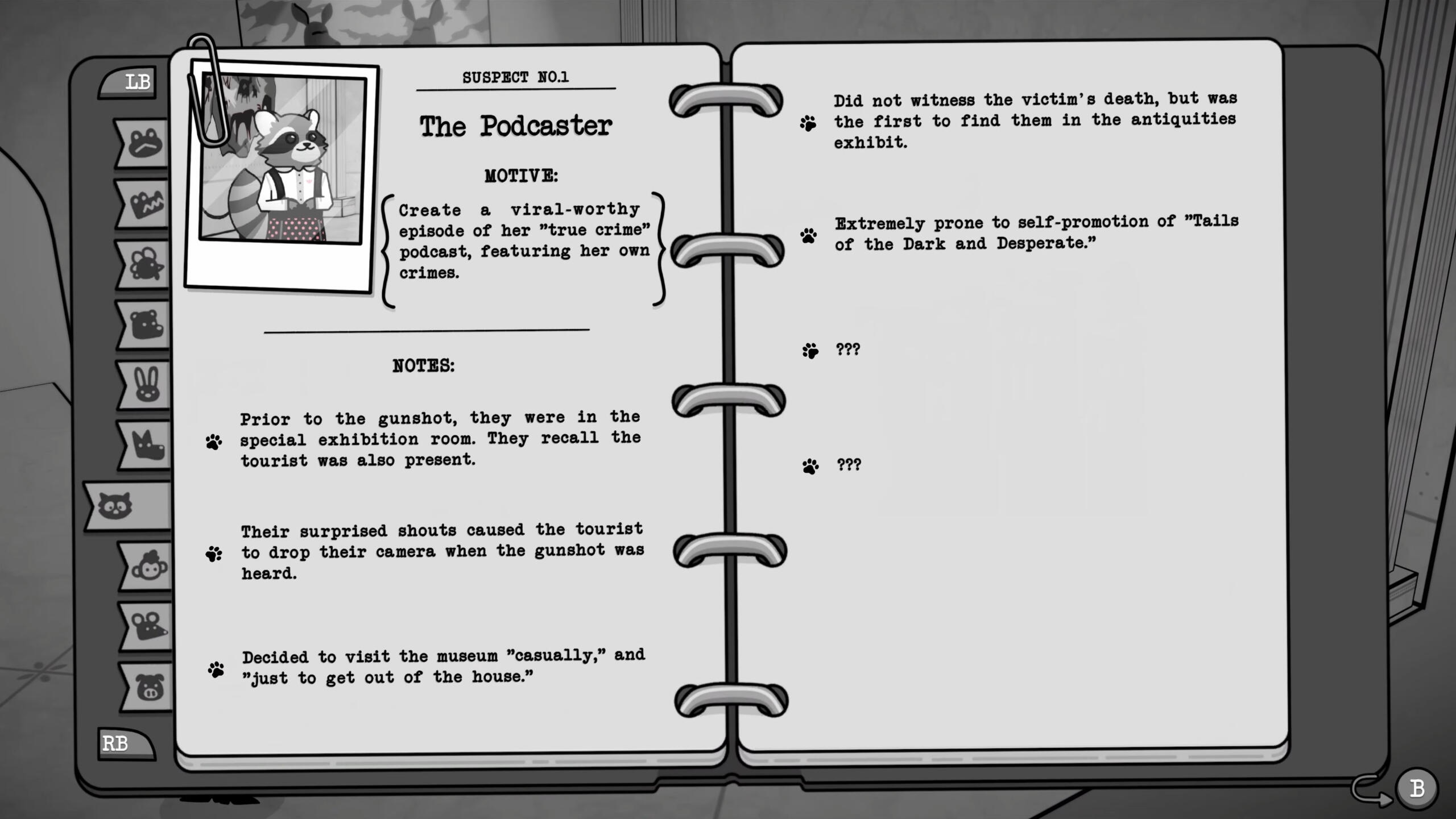 Screenshot showcasing the testimonies menu